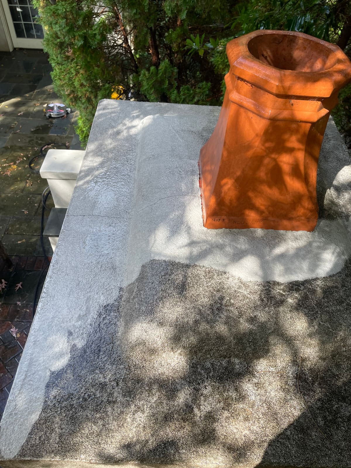 Chimney crown soft-washed, mildew removed
